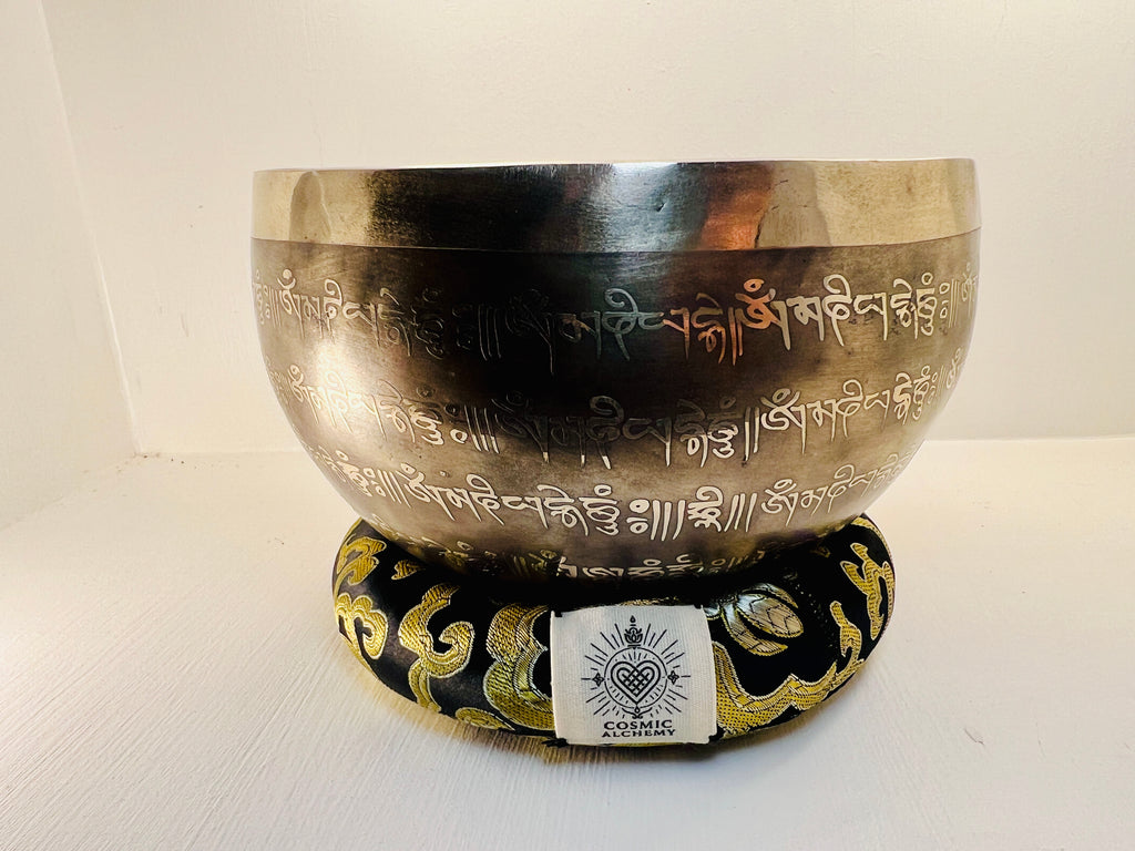 16cm Engraved Tibetan Singing Bowl, Mandala, Root Chakra C4