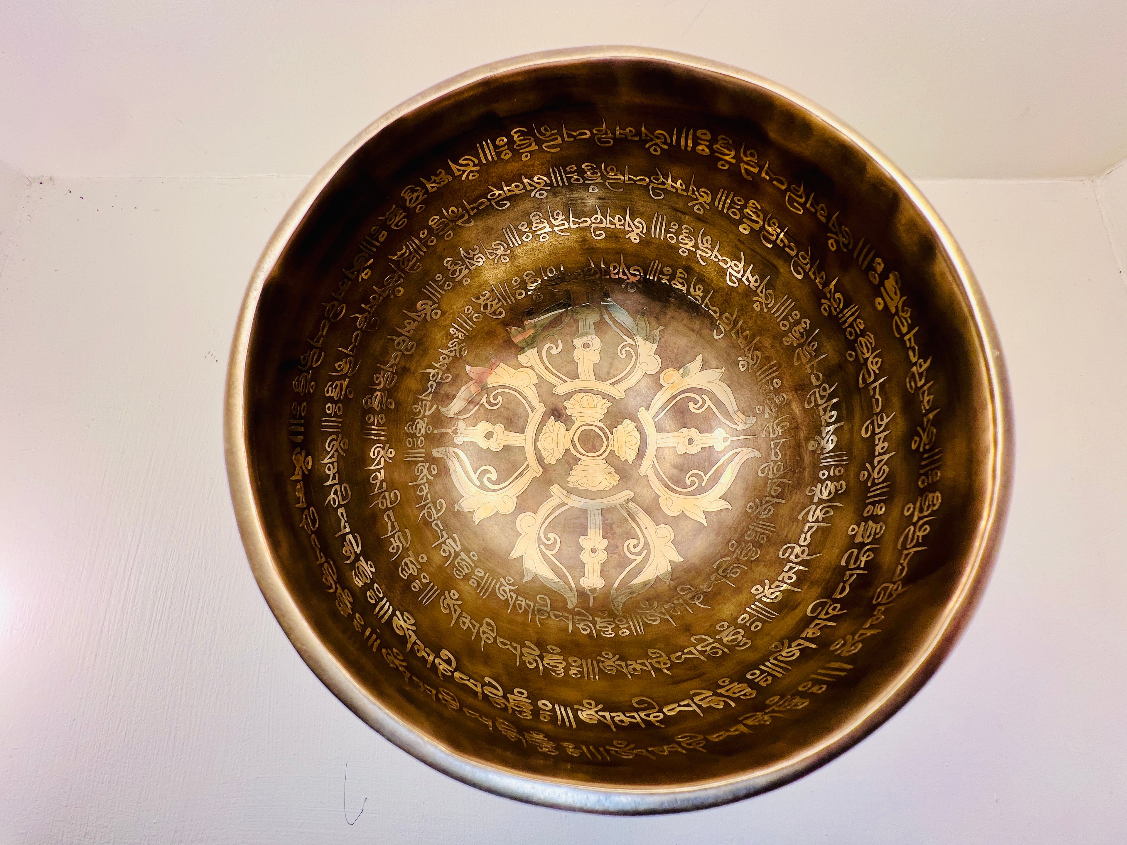 16cm Engraved Tibetan Singing Bowl, Mandala, Root Chakra C4
