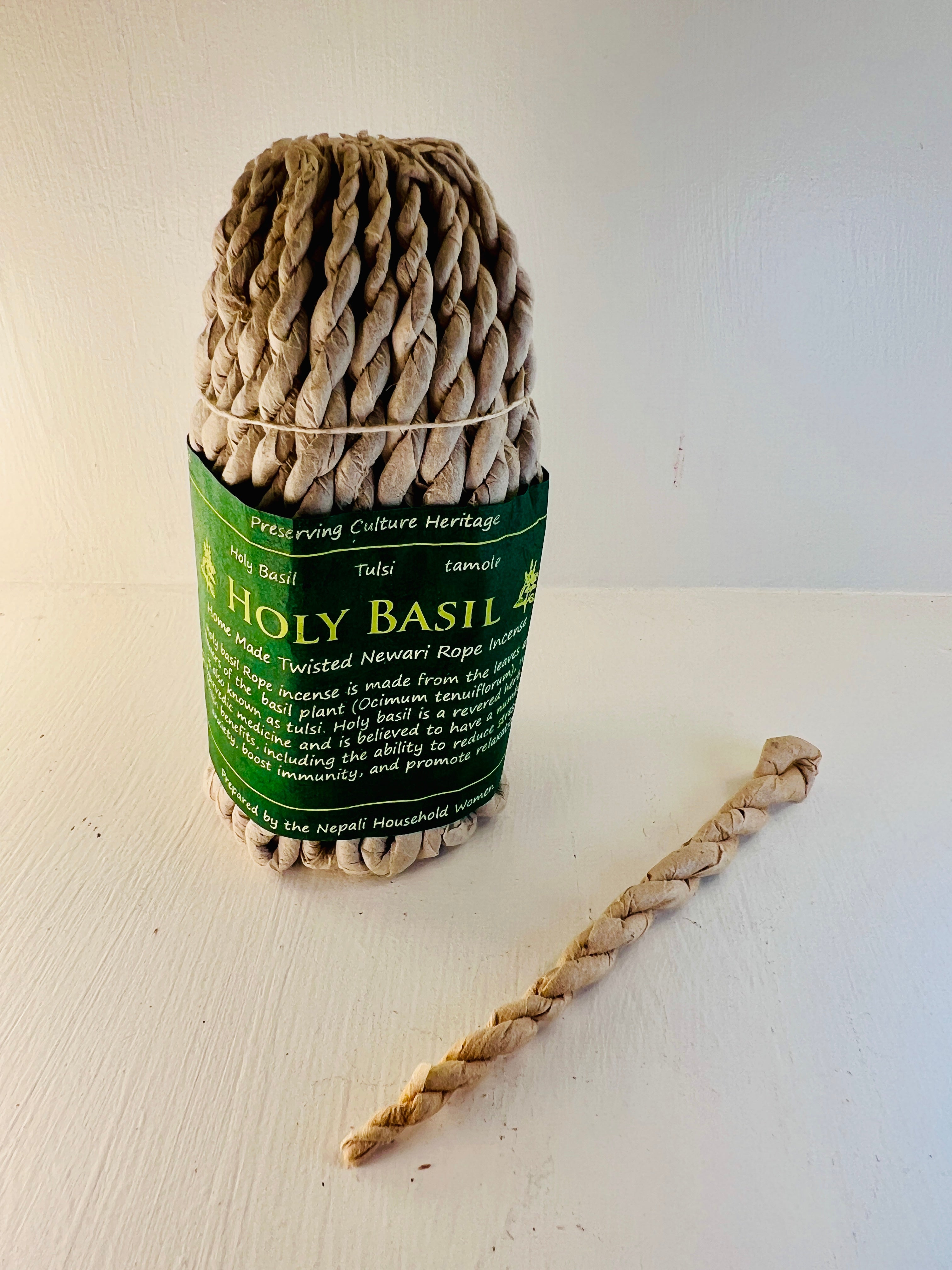 Holy Basil (Tulsi) Rope Incense – 50 Handmade Newari Twisted Ropes from Nepal